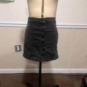 Black Button-Front Denim Skirt